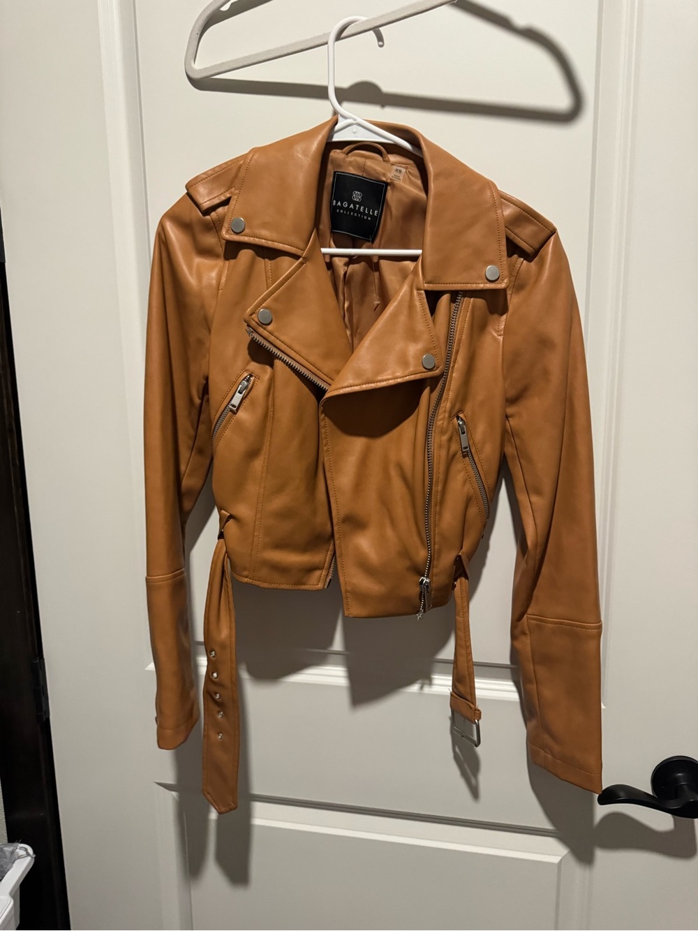 Bagatelle Cognac Faux Leather Moto Jacket
